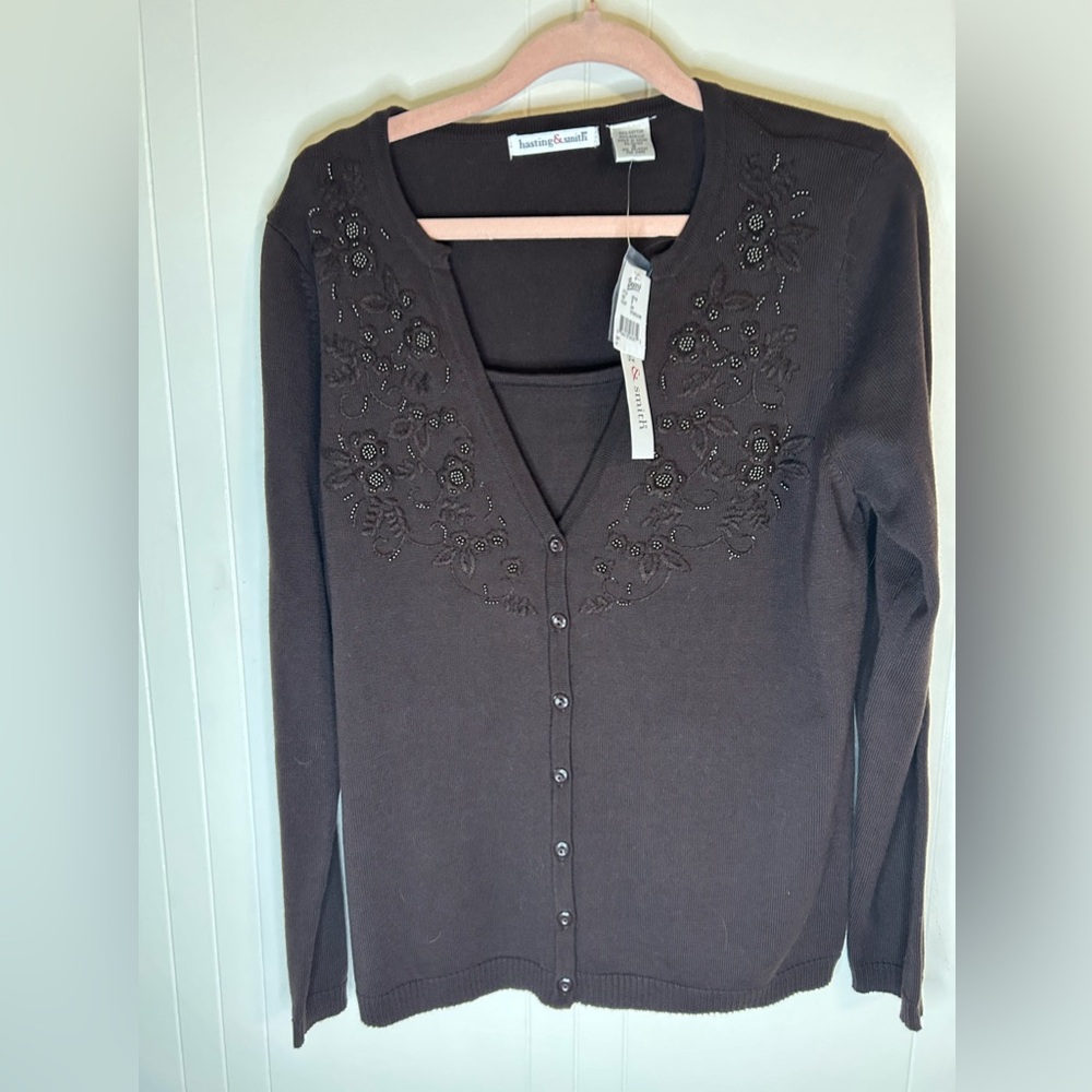 Hasting & Smith Dark Brown Cardigan With Built In Tank NWT